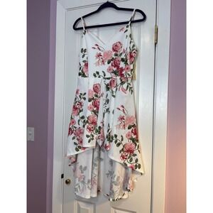 Derek Heart Floral High Low Romper Dress White Pink Green Large NWT